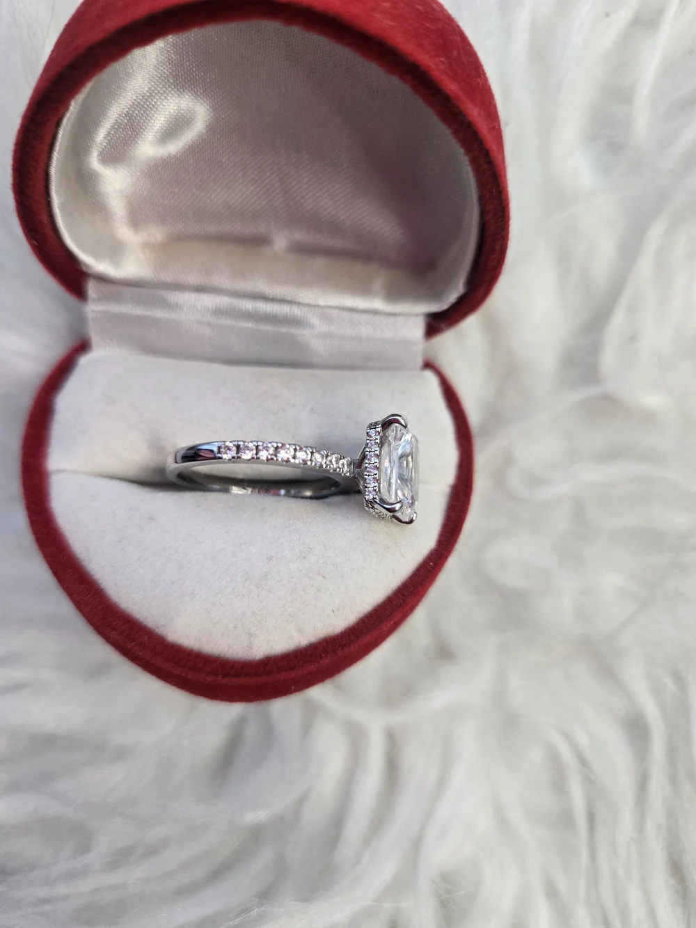 Sterling Silver Solitaire Cushion-Cut Engagement Ring with Side Stones - Clear
